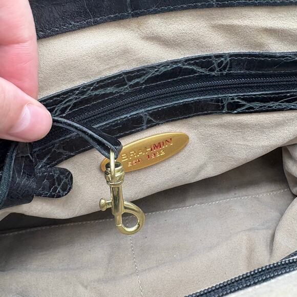 Authentic Brahmin Black Croc-Embossed Leather Satchel - Picture 8 of 10